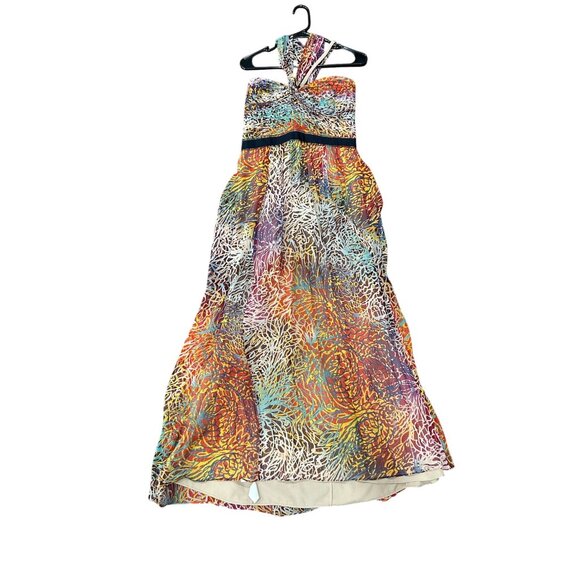 BCBGMaxAzria Inga One Shoulder Halter Silk Maxi Dress Multicolor Sz 10 Cocktail - Picture 2 of 12